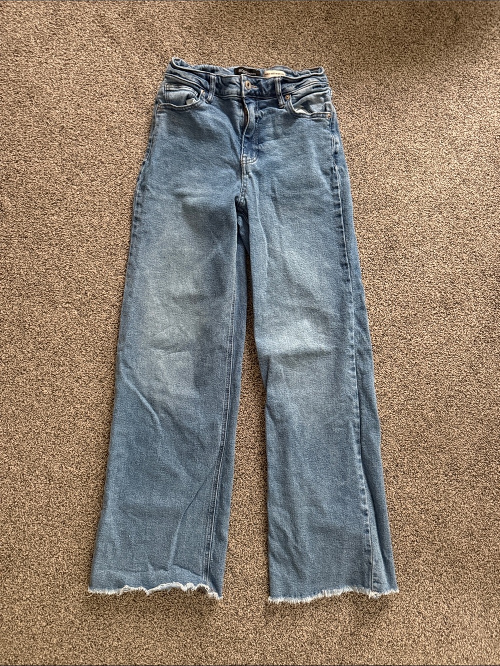 BCBGeneration Light Blue Wide-Leg Flare Jeans with Frayed Hem